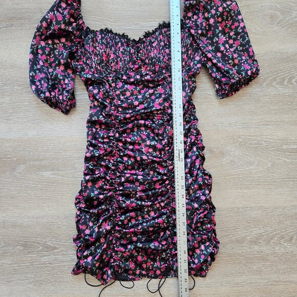 For Love & Lemons Melrose Puff Sleeve Satin Floral Bustier Mini Dress Sexy Small - Picture 7 of 17